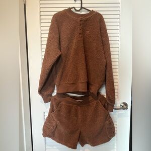 Champion Brown Fleece Sweatshirt and Shorts Set